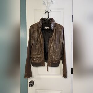 Mackage Bomber Brown Lamb Leather Jacket Womens